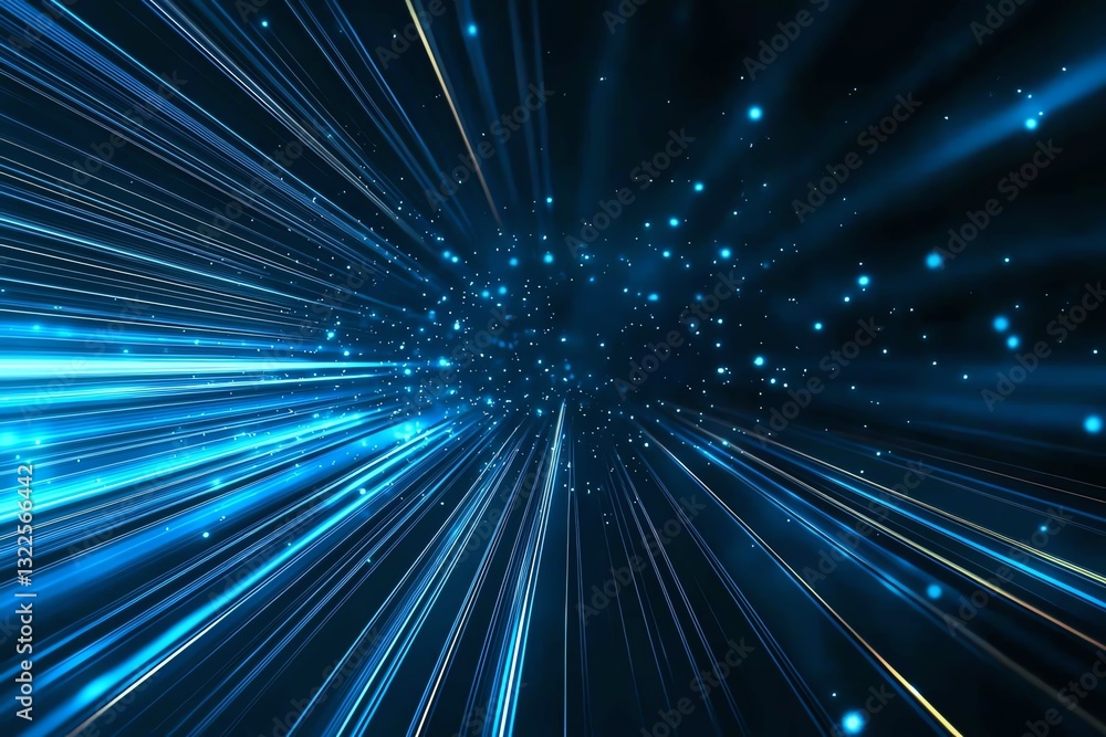 Obraz premium A mesmerizing display of blue light beams radiating outward, creating a dynamic sense of speed and energy. Ideal for backgrounds, digital art, and futuristic concepts.