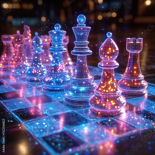 Illuminated glass chess pieces glowing chessboard stunning visual display
