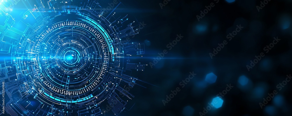 Fototapeta premium A futuristic digital interface showcasing intricate patterns of light and data. Ideal for themes related to technology, innovation, and digital transformation.