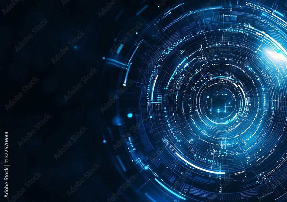 Fototapeta premium An abstract representation of advanced technology showcasing circular patterns and glowing elements, symbolizing innovation and digital transformation in a futuristic environment.