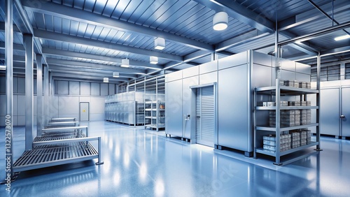 Drone View: Pharmaceutical Cold Storage Facility - Industrial Freezer Entrance & Interior Racks