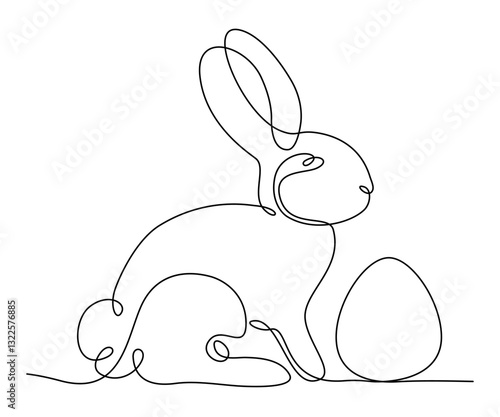 Minimalistyczny królik i jajko wielkanocne. Sylwetka uroczego zająca w prostym stylu. Ilustracja wektorowa.