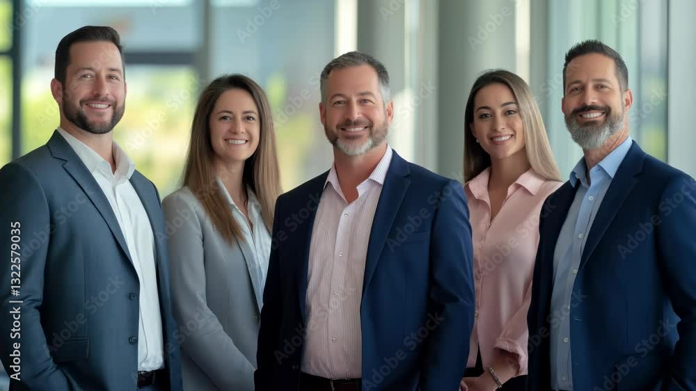 Confident business team posing with it's leader at a corporate office.
Confident business team posing with it's leader at a corporate office.