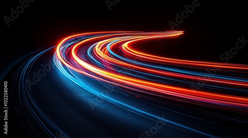 An abstract scene with high-speed motion and data transfer concepts, featured with light trails and long exposure, represents technological innovation; suitable for topics of speed and modern