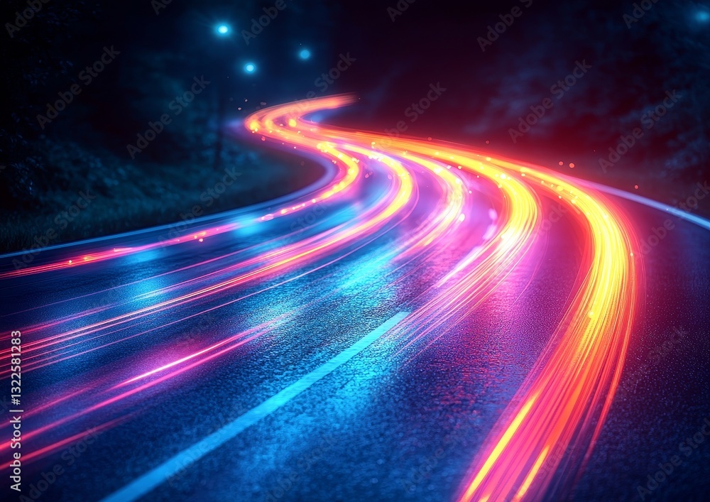 Neon Trails of Progress: An eye-catching, abstract painting of light trails on a dark canvas, embodying the quest for innovation and success Neon Trails of Progress: An eye-catching, abstract painting of light trails on a dark canvas, embodying the quest for innovation and success