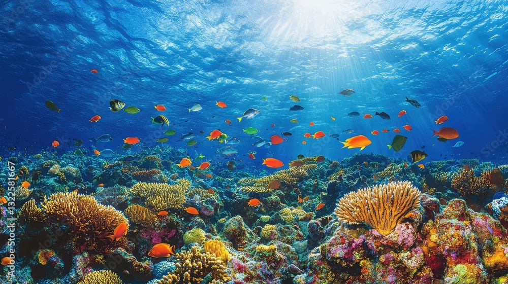 Obraz premium A vibrant reef ecosystem filled with colorful marine life, highlighting the need to protect these delicate underwater habitats.