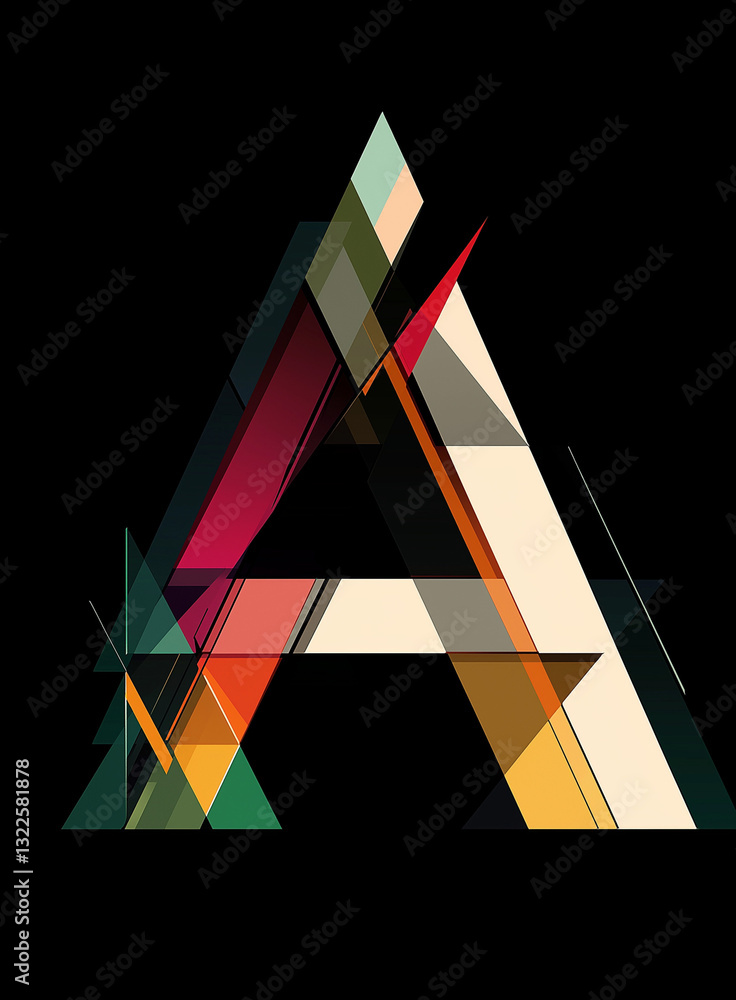 Letter A in triangular shapes on black with text space