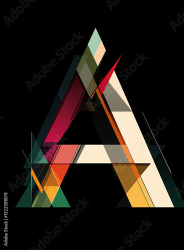 Obraz na płótnie Letter A in triangular shapes on black with text space w salonie