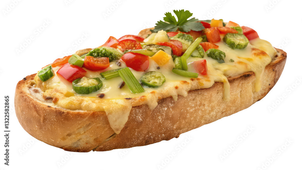 Delicious cheese bread loaded with fresh vegetables, ideal for restaurant promotions, gourmet bakery menus, and healthy food-themed projects on transparent background PNG
Delicious cheese bread loaded with fresh vegetables, ideal for restaurant promotions, gourmet bakery menus, and healthy food-themed projects on transparent background PNG