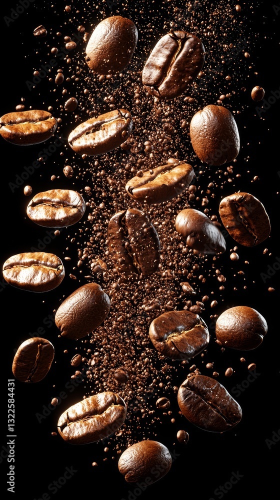 Snapshot of Coffee Beans Falling in the Air with High-Speed Photography Snapshot of Coffee Beans Falling in the Air with High-Speed Photography