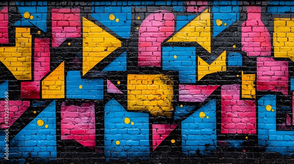 Colorful geometric graffiti on brick wall Colorful geometric graffiti on brick wall