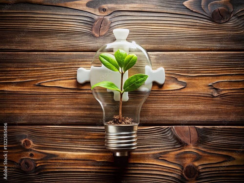 Growing Light Bulb on Missing Jigsaw Piece: Business Growth & Innovation Concept Growing Light Bulb on Missing Jigsaw Piece: Business Growth & Innovation Concept