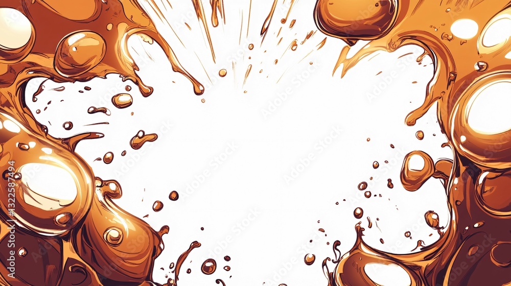 Fototapeta premium Artistic illustration featuring splashed liquid brown and golden elements