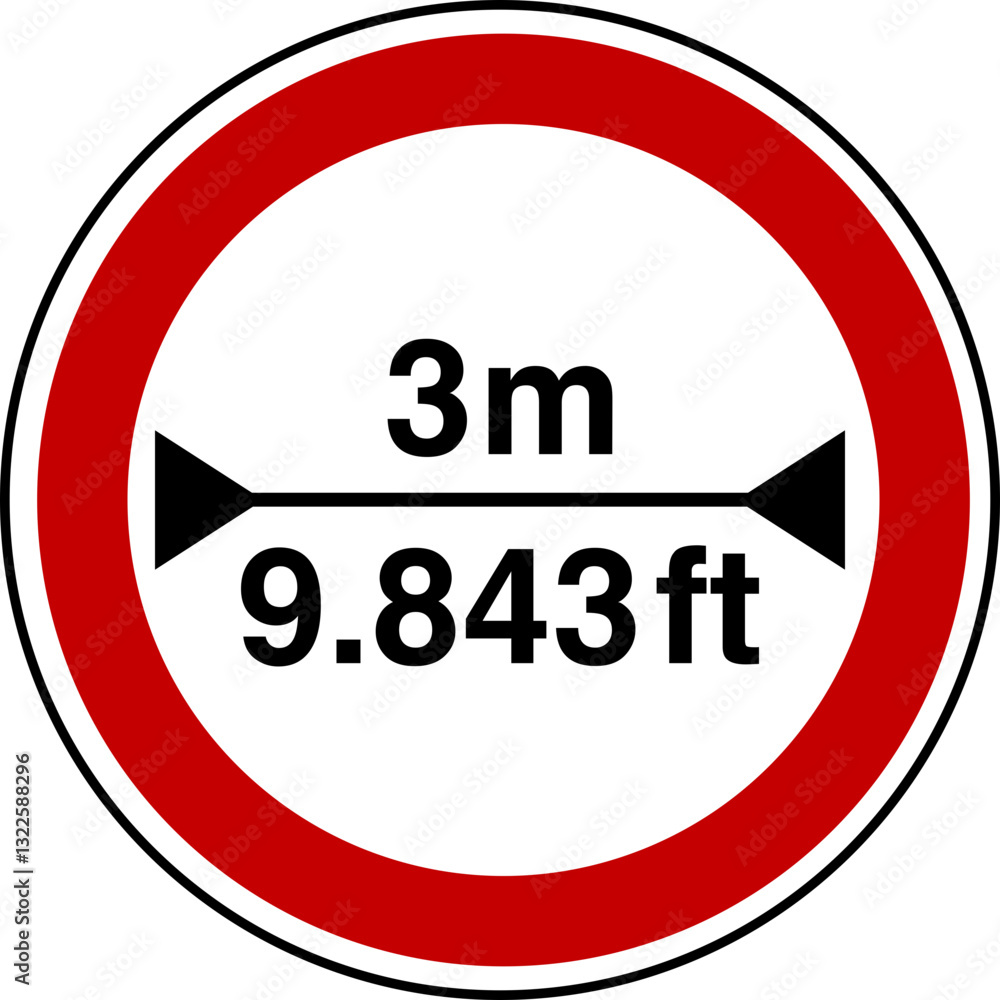 3 m width restriction circular sign sticker with conversion to 9.843 feet 3 m width restriction circular sign sticker with conversion to 9.843 feet