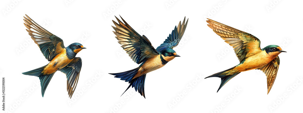 Fototapeta premium Colorful Swallow Birds in Flight Captured in Vibrant Detail