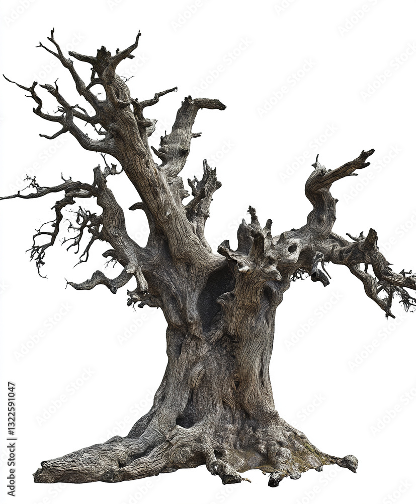 Ancient tree with twisted branches on white background Ancient tree with twisted branches on white background