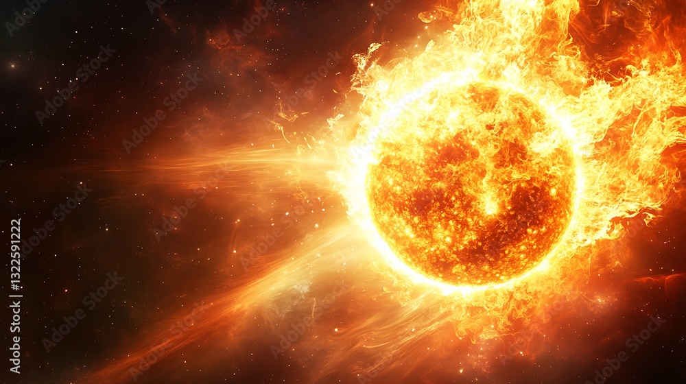 Fototapeta premium Fiery Celestial Inferno: A Blazing Star in Cosmic Embrace