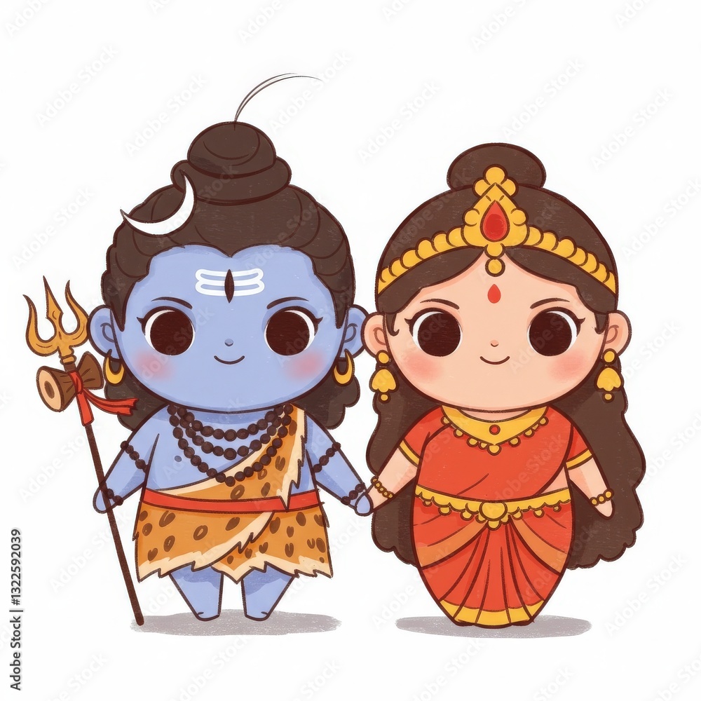 Fototapeta premium Lord Shiva and Goddess Parvati in their iconic dance pose, symbolizing divine love and creation destruction cycle.