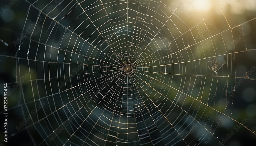Fototapeta premium Observing Spiderweb with Sunlight Streaming Through a Forest Environment
