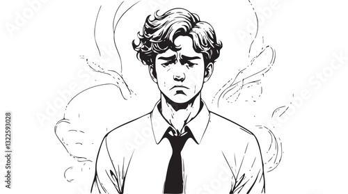 Office worker feeling anxious with abstract smoke around his head ia