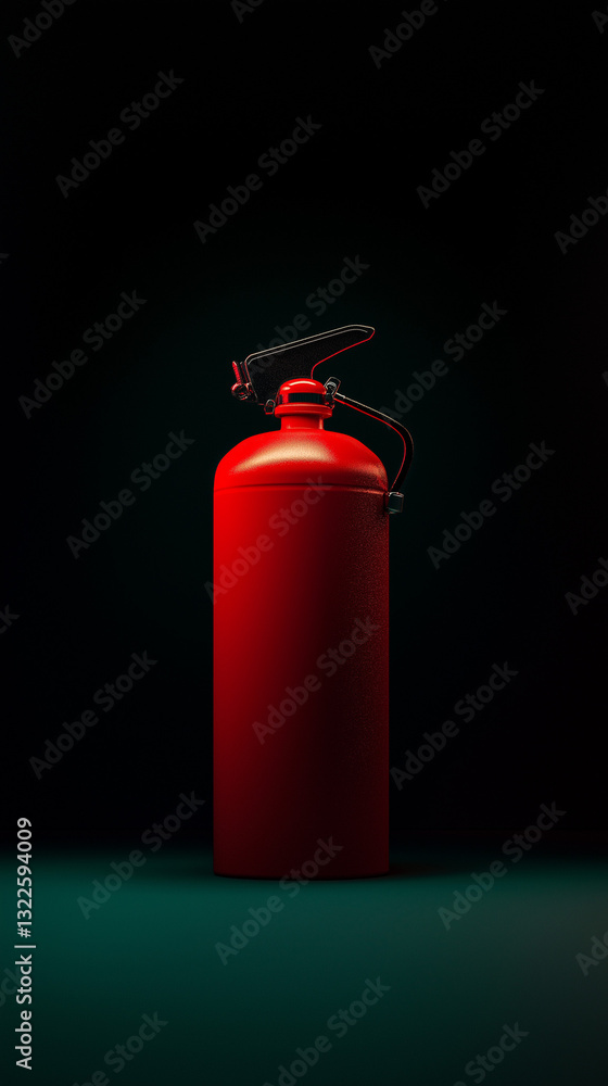Obraz premium Roter Feuerlöscher an einer dunklen Wand für Sicherheit im Notfall