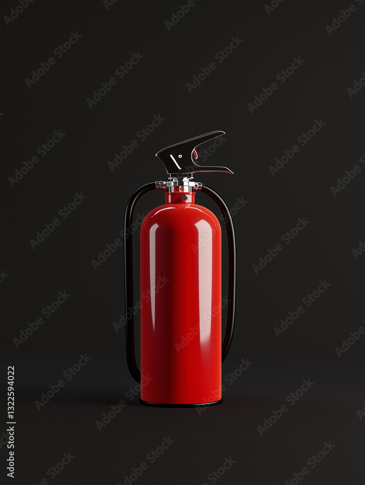 Obraz premium Roter Feuerlöscher an einer dunklen Wand für Sicherheit im Notfall
