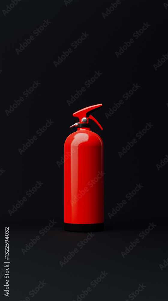 Obraz premium Roter Feuerlöscher an einer dunklen Wand für Sicherheit im Notfall