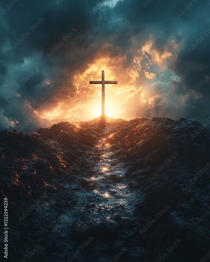 cross on hill with dramatic sky cross on hill with dramatic sky