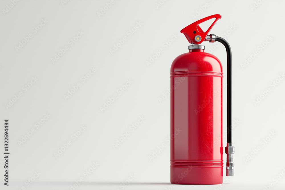 Obraz premium Roter Feuerlöscher steht auf hellem Hintergrund als Sicherheitsmaßnahme 
