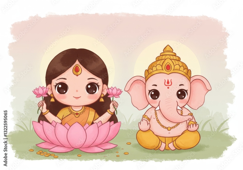 A gentle depiction of a Hindu goddess surrounded by nature's beauty, blending floral elegance with ancient symbolism, inviting viewers into a tranquil world of faith and spirituality. A gentle depiction of a Hindu goddess surrounded by nature's beauty, blending floral elegance with ancient symbolism, inviting viewers into a tranquil world of faith and spirituality.