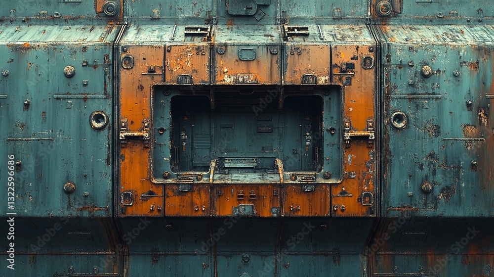 Rusty metallic texture with rectangular opening, grunge industrial design. Rusty metallic texture with rectangular opening, grunge industrial design.