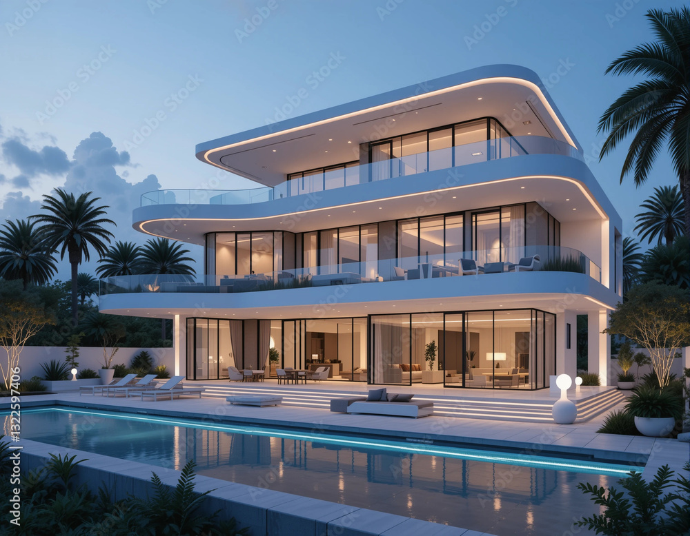 Obraz premium Luxury Retreats – Stunning Villa Illustrations for High-End Architecture & Real Estate