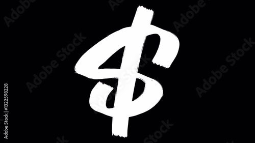 Hand drawn brush animation of symbol $ in 4K. Animated handwritten symbol with smooth brush stroke, isolated on transparent background with alpha channel