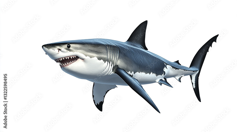 Great white shark emerging on white background Great white shark emerging on white background