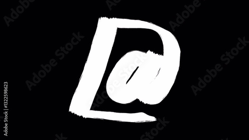 Hand drawn brush animation of symbol @ in 4K. Animated handwritten symbol with smooth brush stroke, isolated on transparent background with alpha channel