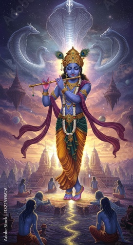 Devotional mantra Om Namo Narayana in mystical Hindu art, blending spirituality, mythology, and fantasy.