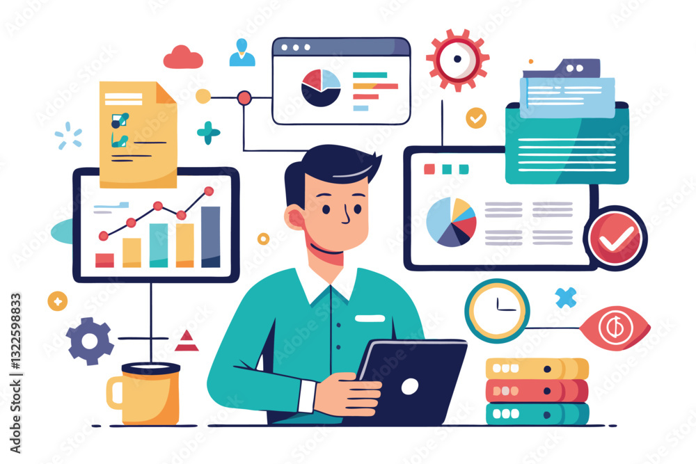 Social media data center. SMM stats, digital marketing research, market trends analysis. Female expert studying online survey results Social media data center. SMM stats, digital marketing research, market trends analysis. Female expert studying online survey results