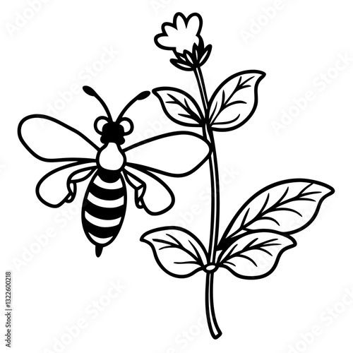 A yellow bee collects pollen from a spring flower, a macro closeup of nature's insect