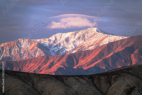 Sunrise view of Telescope Peak in Death Valley National Park in California. 
