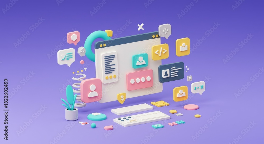 Icons depicting elements of a web development and coding environment, including HTML, CSS, JavaScript, Git, and other essential tools. Icons depicting elements of a web development and coding environment, including HTML, CSS, JavaScript, Git, and other essential tools.