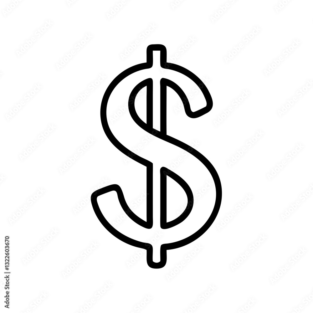 Outline of dollar sign on white background. Use for finance blogs, business websites, and economic infographics. Outline of dollar sign on white background. Use for finance blogs, business websites, and economic infographics.