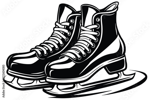Ice skates isolated on a white background. The silhouette of the skates
