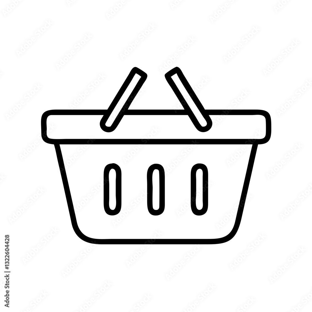 Black shopping basket icon on white. Use for e-commerce, online shopping, grocery, and website navigation. Black shopping basket icon on white. Use for e-commerce, online shopping, grocery, and website navigation.