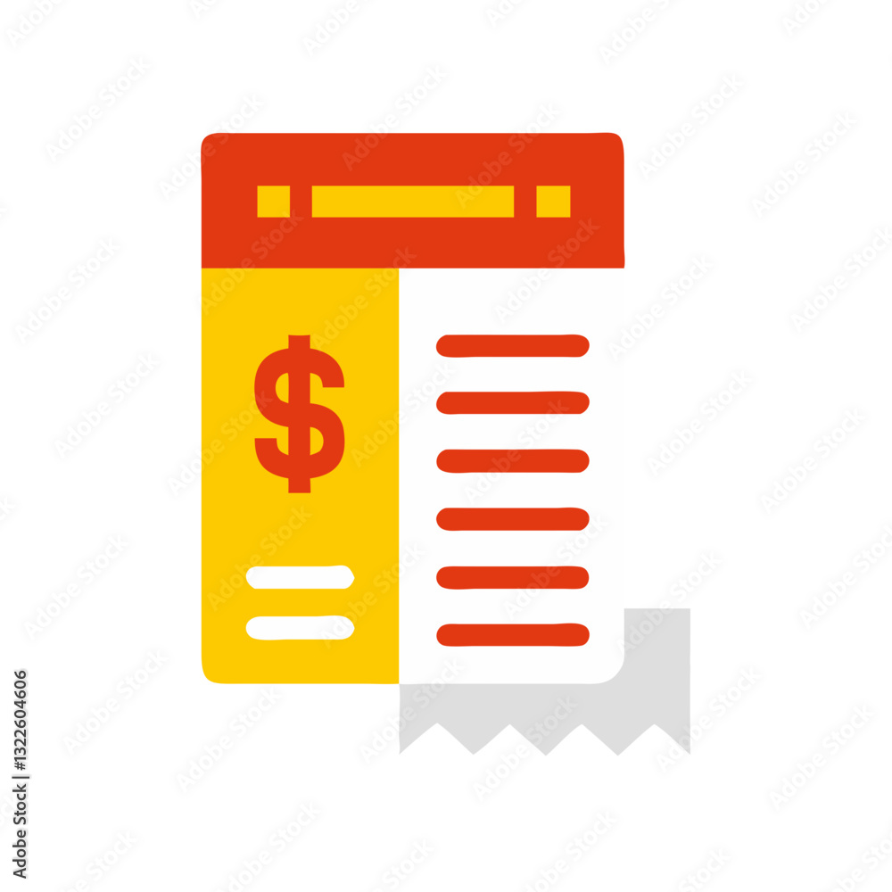 Colorful receipt icon with dollar sign and sections. Use for finance apps, accounting websites, and business-related infographics. Colorful receipt icon with dollar sign and sections. Use for finance apps, accounting websites, and business-related infographics.