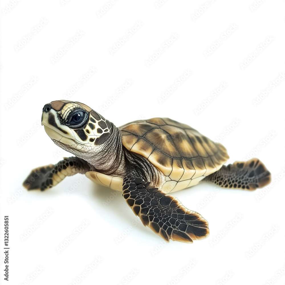 Naklejka premium baby turtle on white background, showcasing its detailed shell