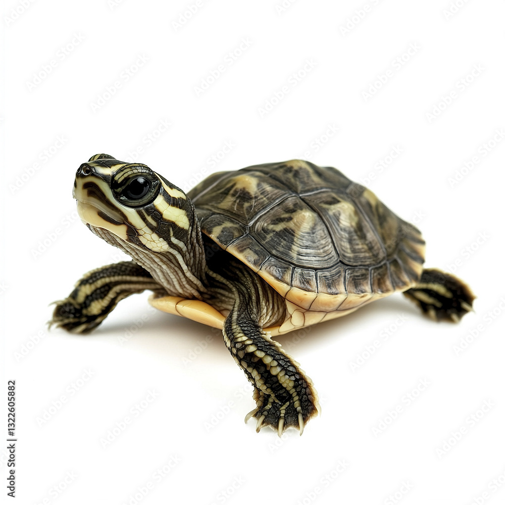 baby turtle on white background, looking curious baby turtle on white background, looking curious