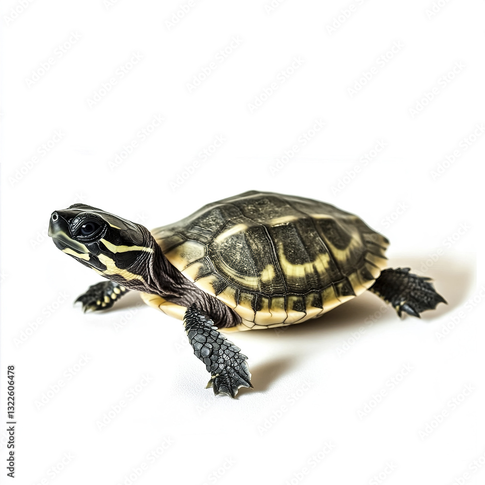 baby turtle on white background, looking curious baby turtle on white background, looking curious