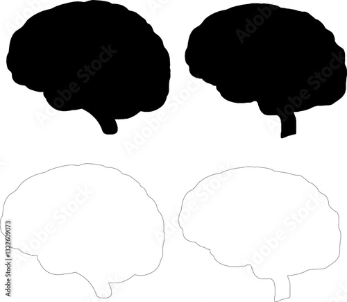 Set of two brains with black fill and outline