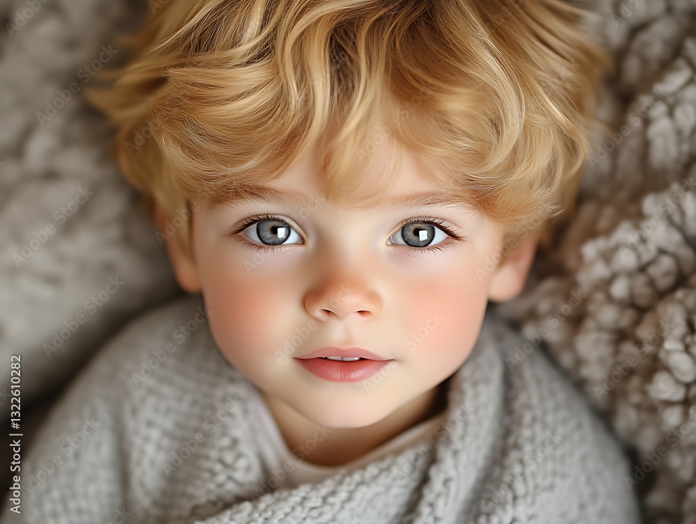 A Young Child With Curly Blonde Hair Gazes Directly At You A Young Child With Curly Blonde Hair Gazes Directly At You