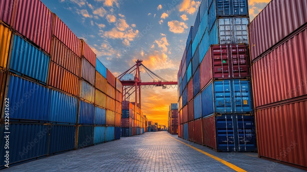 Fototapeta premium Containers in shipping yard, shipping port.